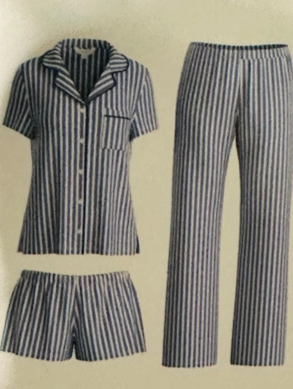 NWT Laura Ashley Blue & White Striped Three-Piece Pajama Set